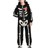 Halloween Custom Face Bones Family Hooded Onesie Jumpsuits with Pocket Personalized Zip One-piece Pajamas for Adult kids