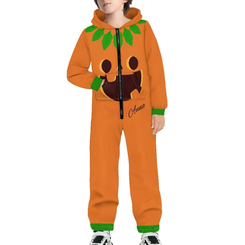 Halloween Custom Name Pumpkin Family Hooded Onesie Jumpsuits with Pocket Personalized Zip One-piece Pajamas for Adult kids