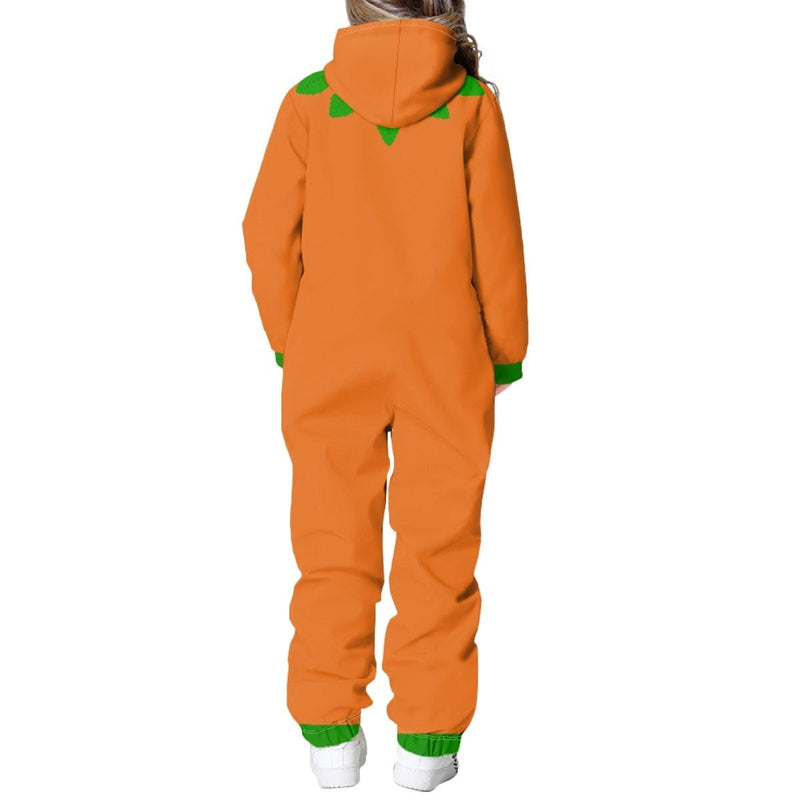 Halloween Custom Name Pumpkin Family Hooded Onesie Jumpsuits with Pocket Personalized Zip One-piece Pajamas for Adult kids