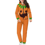 Halloween Custom Name Pumpkin Family Hooded Onesie Jumpsuits with Pocket Personalized Zip One-piece Pajamas for Adult kids