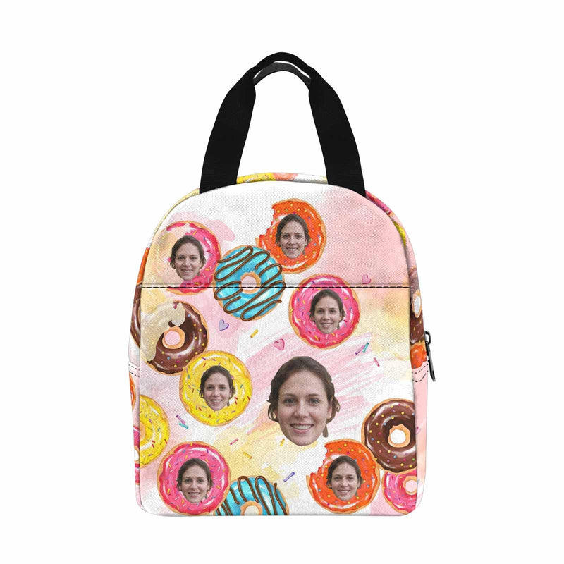 Personalized Lunch Box Custom Face&Name Donuts Lunch Bag School Bag Backbag