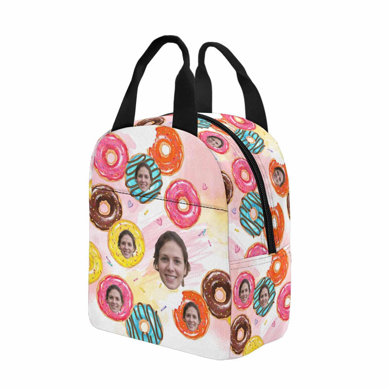 Personalized Lunch Box Custom Face&Name Donuts Lunch Bag School Bag Backbag