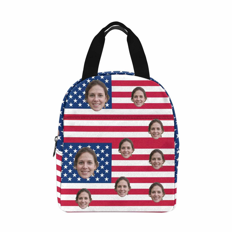 Personalized Lunch Box Custom Face&Name Flag Lunch Bag School Bag Backbag