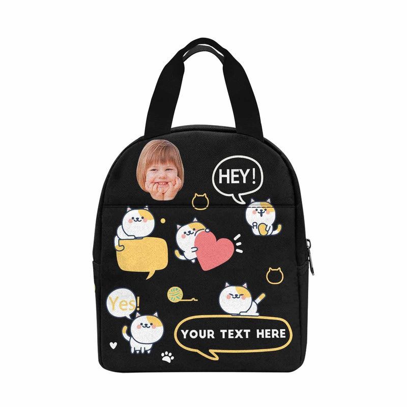 Personalized Lunch Box Custom Face&Text Cat Lunch Bag School Bag Backbag