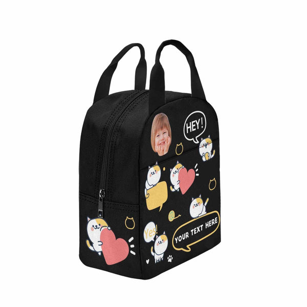 Personalized Lunch Box Custom Face&Text Cat Lunch Bag School Bag Backbag