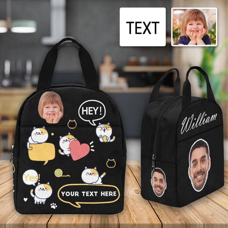 Personalized Lunch Box Custom Face&Text Cat Lunch Bag School Bag Backbag