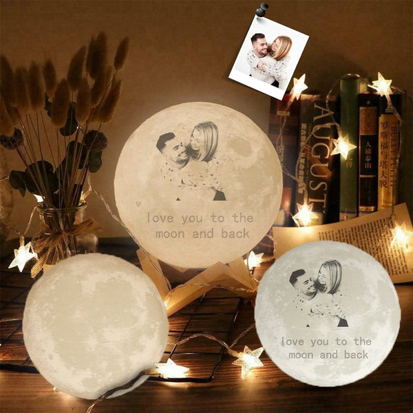 Custom Photo Love You Moon And Back Engraved Moon Lamp