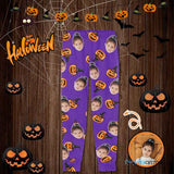 Halloween Family Matching Pajama Pants Custom Face Purple Pumpkin Head Tracksuit Halloween Party