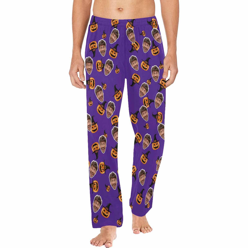 Halloween Family Matching Pajama Pants Custom Face Purple Pumpkin Head Tracksuit Halloween Party