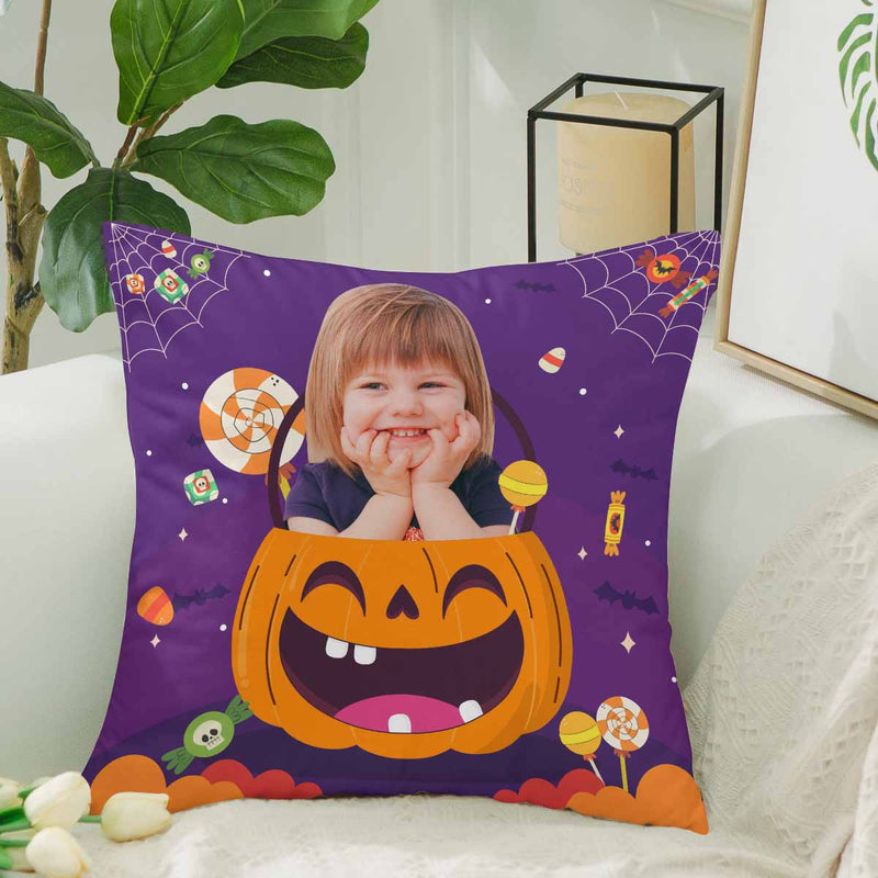 Custom Face Pumpkin Pillow Case Personalized Throw Pillow Cover Halloween Decorations