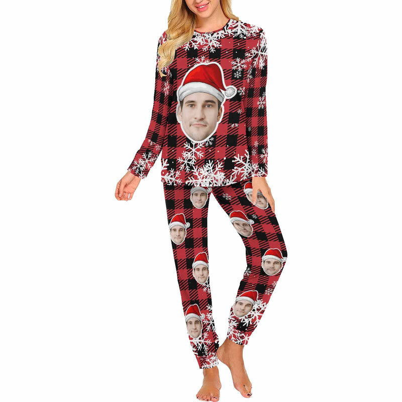 Custom Big Face Christmas Snowflake Nightwear Personalized Family Matching Long Sleeve Pajamas Set