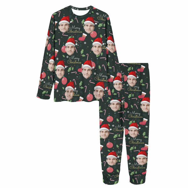 [Discount - limited time] Custom Face Christmas Balls Words Sleepwear Personalized Family Slumber Party Matching Long Sleeve Pajamas Set