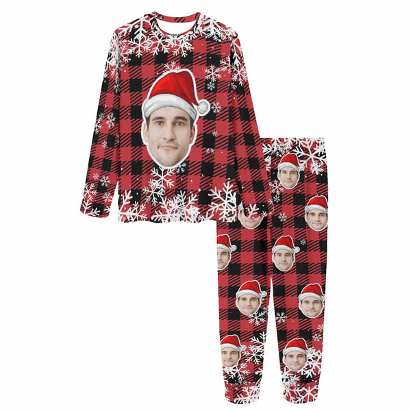 Custom Big Face Christmas Snowflake Nightwear Personalized Family Matching Long Sleeve Pajamas Set