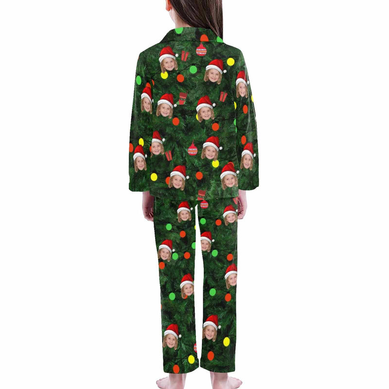 acePajamas Pajama Kid's Christmas Pajamas Green Custom Sleepwear with Face Christmas Red Hat Personalized Pajama Set For Boys&Girls 2-15Y