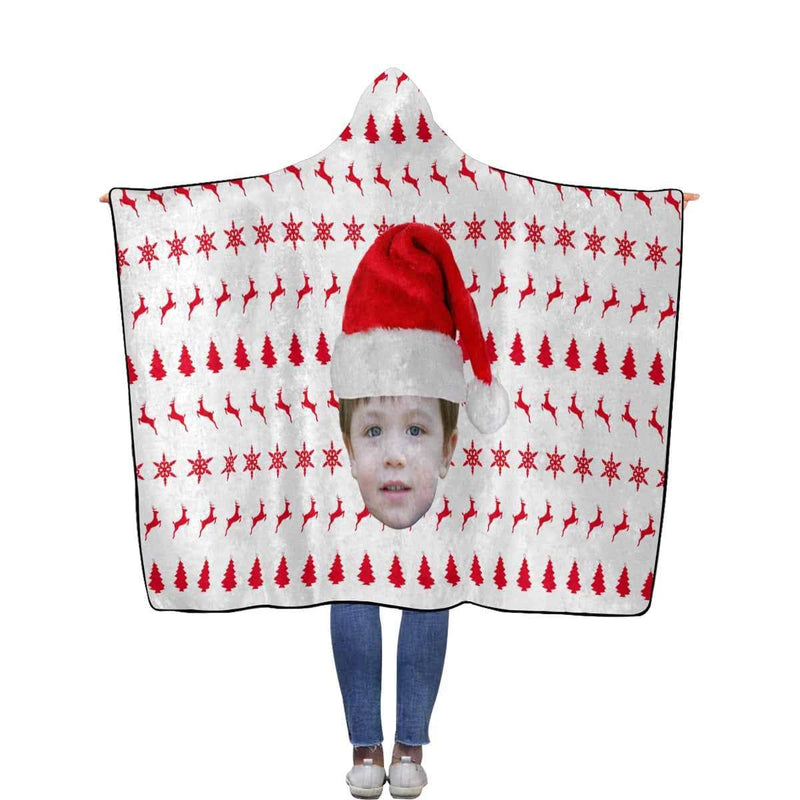 Custom Face Christmas Patterns White Flannel Hooded Blanket