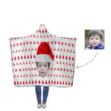 Custom Face Christmas Patterns White Flannel Hooded Blanket