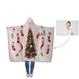 Custom Face Cute Christmas Socks Flannel Hooded Blanket