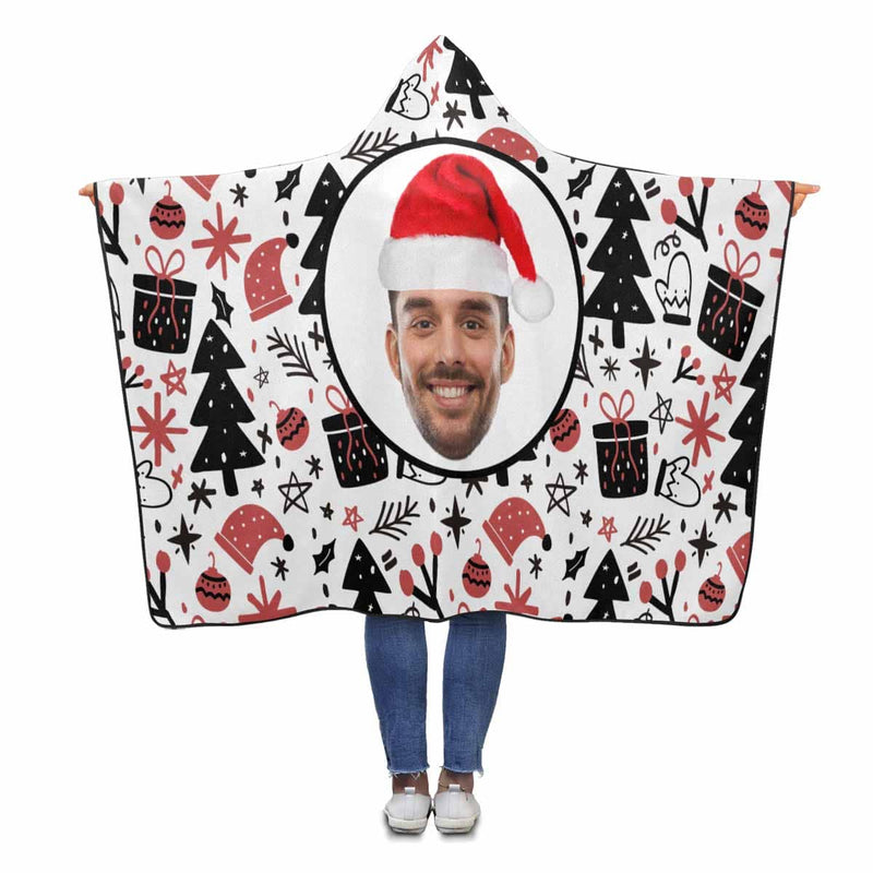 Custom Face Various Of White Christmas Flannel Hooded Blanket