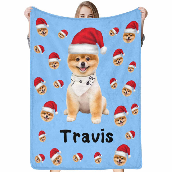 Personalized Dog Portrait Throw Blanket, Custom Blanket With Photo&Name, Custom Name&Photo Christmas Pet Ultra-Soft Micro Fleece Blanket, Customized Throw Blanket For Kids/Adults/Family, Souvenir, Gift