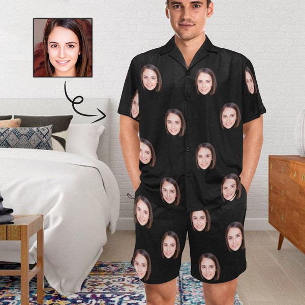 FacePajamas Pajama Black / 1 Face / S Custom Lover Face Pajamas for Him Summer Loungewear Personalized Men's V-Neck Short Sleeve Pajama Set