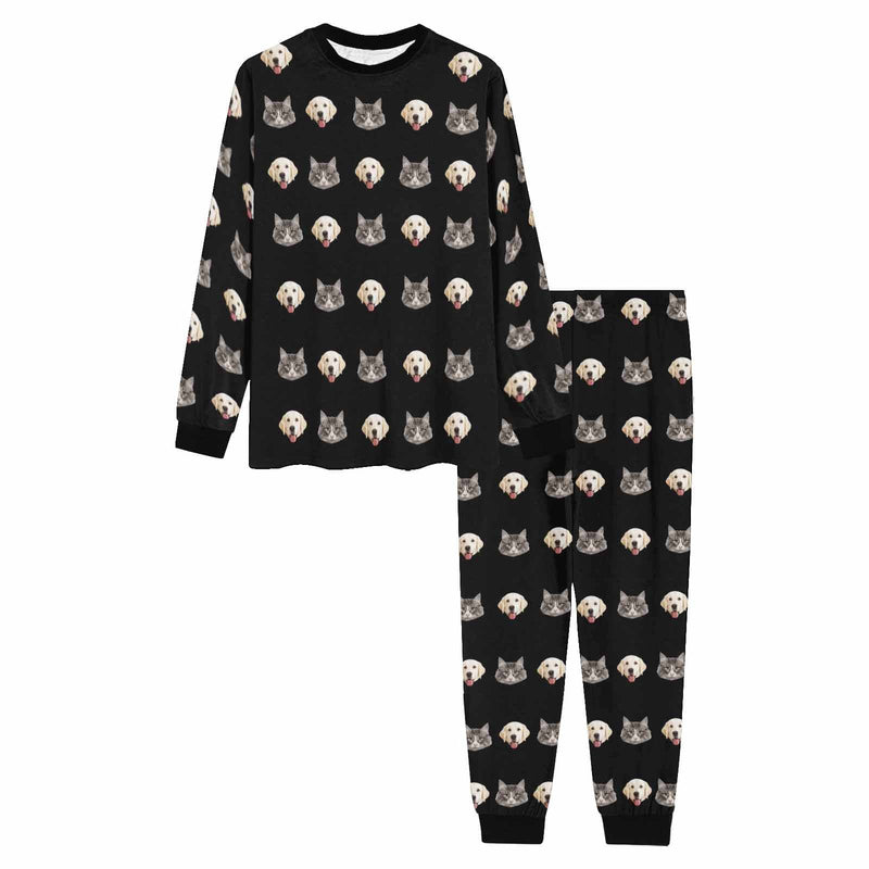 FacePajamas Pajama Black Pajamas Custom Pets Face Men's All Over Print Pajama Set Personalized Photo Loungewear for Him