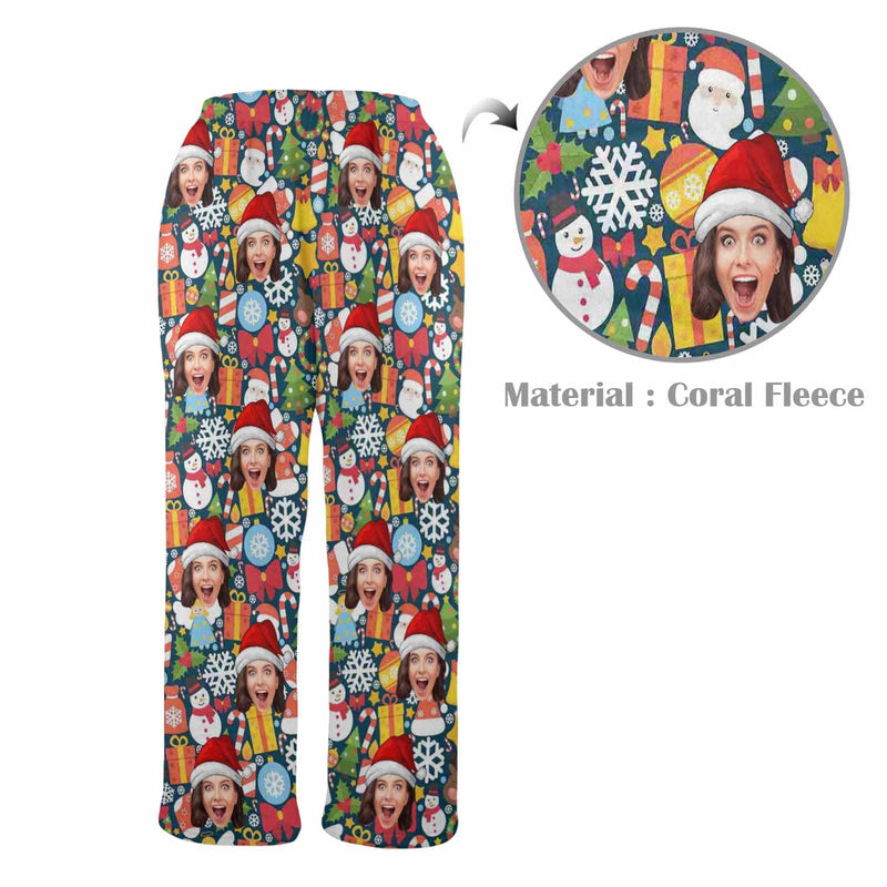 FacePajamas Pajama Shirt&Pants-Fleece Coral Fleece Pajama Trousers-Custom Face Christmas Gifts Warm and Comfortable Sleepwear Long Pajama Pants For Men Women