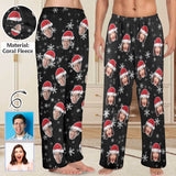 FacePajamas Pajama Shirt&Pants-Fleece Coral Fleece Pajama Trousers-Custom Face Christmas Snowflake Warm and Comfortable Sleepwear Long Pajama Pants For Men Women