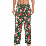 FacePajamas Pajama Shirt&Pants-Fleece Coral Fleece Pajama Trousers-Custom Face Christmas Sticks Red Hat Warm and Comfortable Sleepwear Long Pajama Pants For Men Women