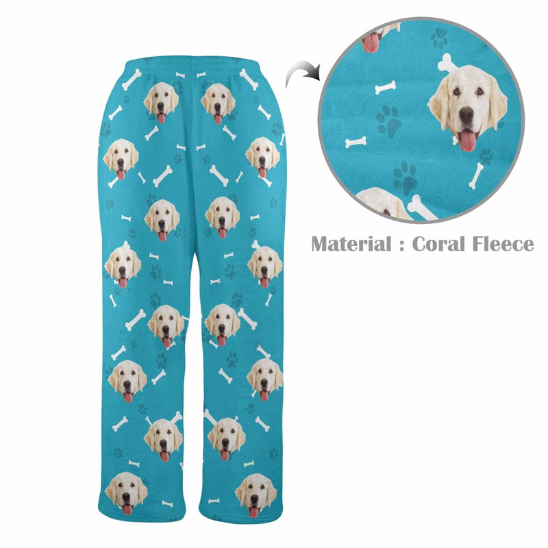 FacePajamas Pajama Shirt&Pants-Fleece Coral Fleece Pajama Trousers-Custom Face Dog Bone Paw Print Warm and Comfortable Sleepwear Long Pajama Pants For Men Women