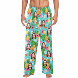 FacePajamas Pajama Shirt&Pants-Fleece Coral Fleece Pajama Trousers-Custom Face Flowers And Pineapple Print Warm and Comfortable Sleepwear Long Pajama Pants For Men Women