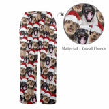 FacePajamas Pajama Shirt&Pants-Fleece Coral Fleece Pajama Trousers-Custom Face Pet Christmas Red Hat Warm and Comfortable Sleepwear Long Pajama Pants For Men Women