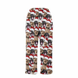 FacePajamas Pajama Shirt&Pants-Fleece Coral Fleece Pajama Trousers-Custom Face Pet Christmas Red Hat Warm and Comfortable Sleepwear Long Pajama Pants For Men Women