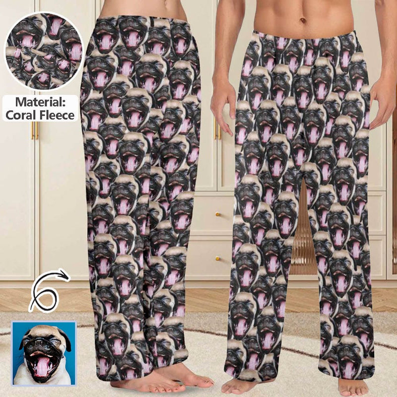 Custom Face Dog Bone Paw Print Blue Women's&Men's Long Pajama Pants