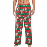 FacePajamas Pajama Shirt&Pants-Fleece Coral Fleece Pajama Trousers-Custom Face Red And Green Christmas Snowflake Warm and Comfortable Sleepwear Long Pajama Pants For Men Women