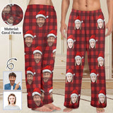 FacePajamas Pajama Shirt&Pants-Fleece Coral Fleece Pajama Trousers-Custom Face Red Plaid Warm and Comfortable Sleepwear Long Pajama Pants For Men Women