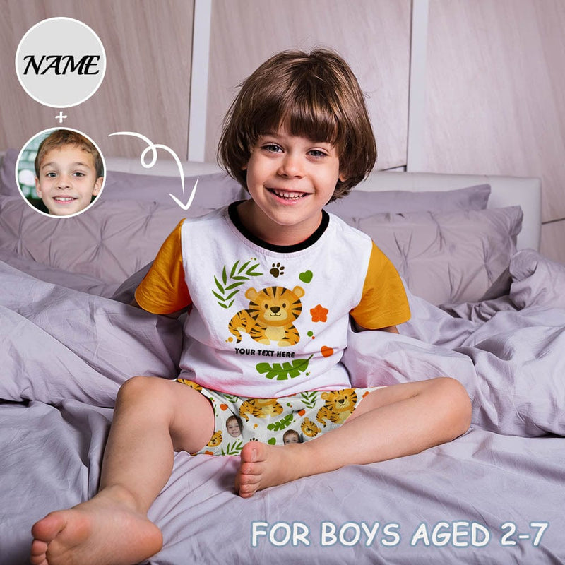 Custom Face&Name Pajamas for Kids Tiger Logo Pajama Sets