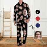 FacePajamas Pajama Custom Face Black & Blue & Red Persoanlized Sleepwear Men's Long Pajama Set