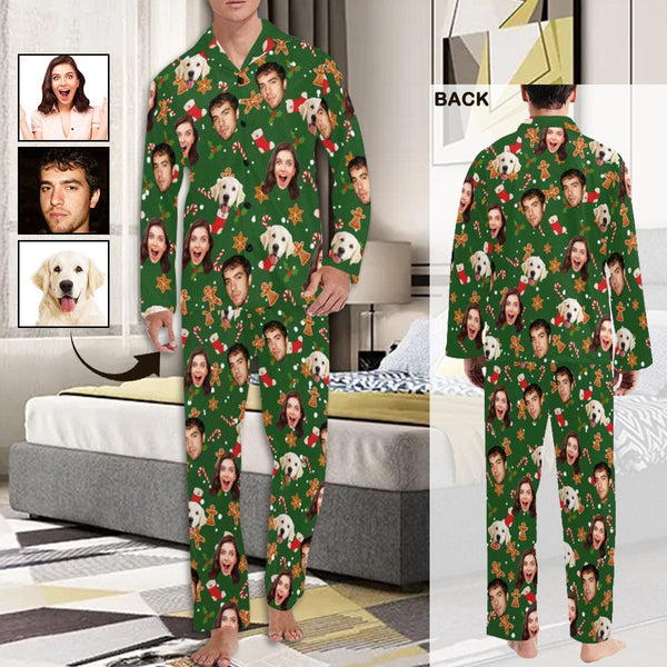 FacePajamas Custom Face Christmas Gifts Biscuits and Socks Persoanlized Sleepwear Men's Long Sleeves Pajama Set