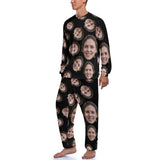 FacePajamas Pajama Custom Face Cute Black Crewneck Long Sleeve Pajama Set Personalized Photo Sleepwear Sets Nightwear for Men&Women