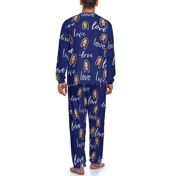 FacePajamas Pajama Custom Face Love Letters Men's Pajamas Personalized Photo Sleepwear Sets Funny Nightwear Long Sleeve for Him