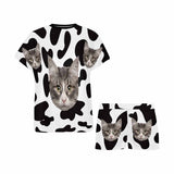 FacePajamas Pajama Custom Face Pajamas Cow Kitty Sleepwear Personalized Women's Short Pajama Set Pet Lover Gift