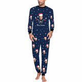 FacePajamas Pajama Custom Face Pajamas Personalized Christmas Hats and Snowflakes Men's Crew Neck Long Sleeve Pajama Set