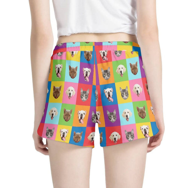 FacePajamas Pajama Pants Custom Face Women's Pajama Shorts Personalized Pet Face Colorful Sleepwear Shorts