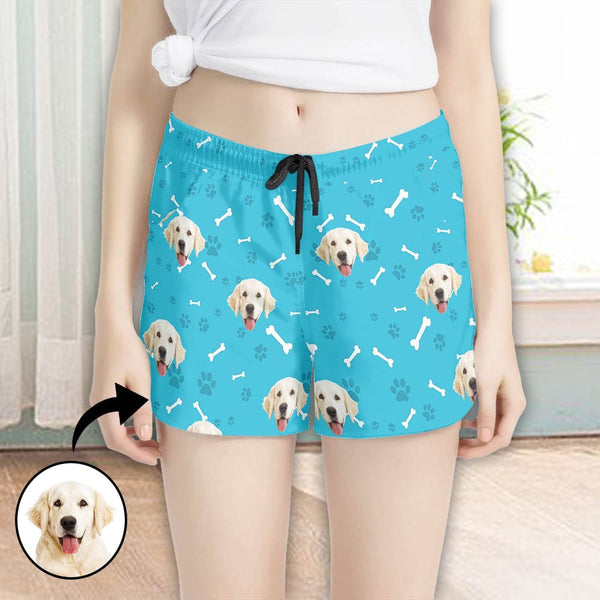 FacePajamas Pajama Pants Custom Face Women's Pajama Shorts Personalized Smiley Dog Sleepwear Shorts