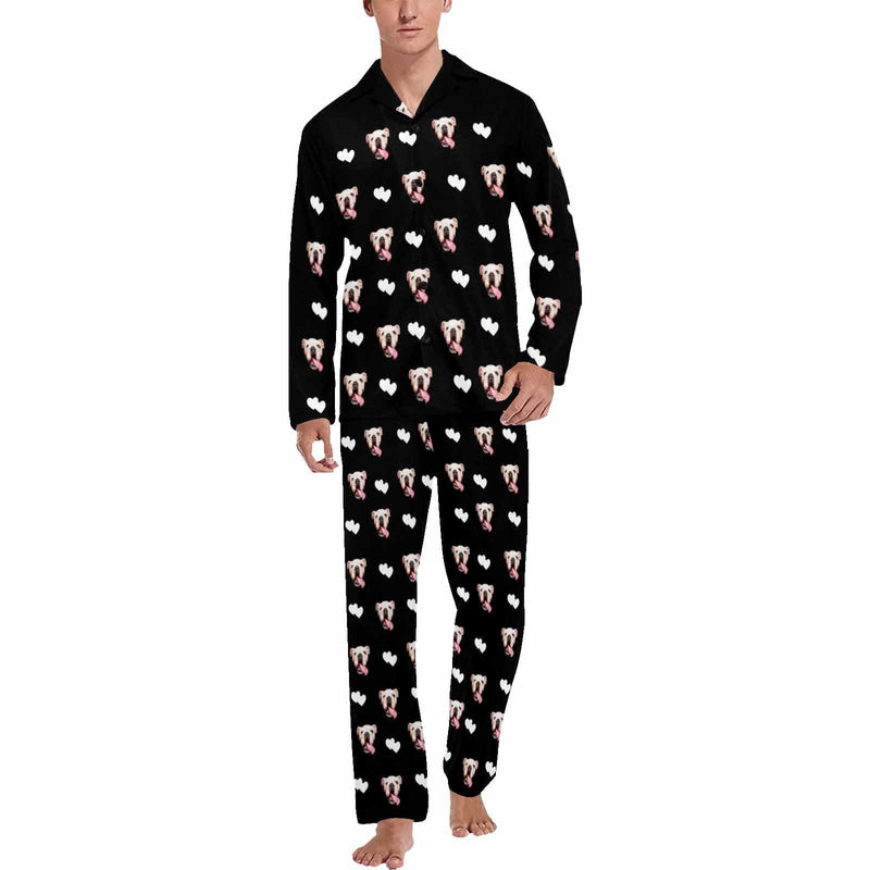 FacePajamas Custom Men's Long V-Neck Pajama Set Valentine's Day with My Special Sweetheart