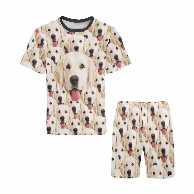 FacePajamas Pajama Custom Pet Pajamas Face Seamless Dog Men's Sleepwear Personalized Photo Men's Crew Neck Short Sleeve Pajama Set