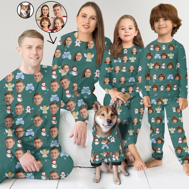 FacePajamas Pajama Mix Set Custom Photo Gloves and Snowman Pajamas Personalized Family Matching and Pet Hoodie Set Christmas Matching Sleepwear