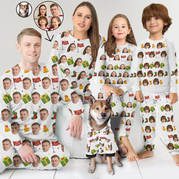 FacePajamas Pajama Mix Set Custom Photo White Pajamas Personalized Family Matching and Pet Hoodie Set Christmas Matching Sleepwear