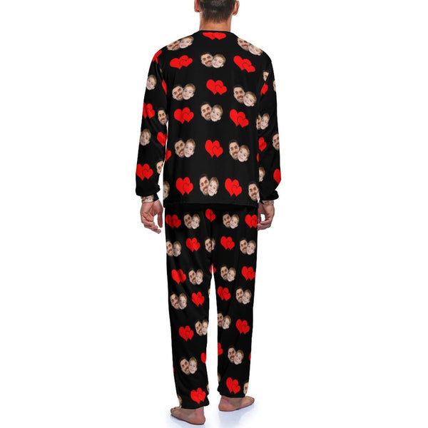 FacePajamas Pajama Father's Photo Pajamas Custom Face Dad Love Kids Love Heart Men's Pajamas Personalized Pajama Set Funny Long Sleeve Nightwear