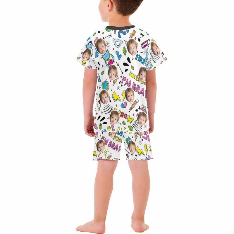 FacePajamas Pajamas First Day of School-Custom Face T-Shirt&Shorts Set Personalized Kid's Short Sleeve Pajama Set 2-7Y Boys